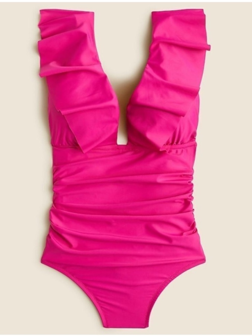 J. Crew Fuchsia Ruffle V-Neck One-Piece Swimsuit - Picture 2 of 13